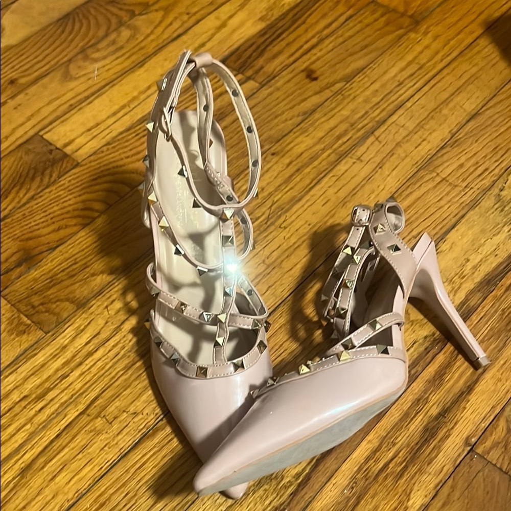 Catherine Malandrino Tan Heels with Studded Straps